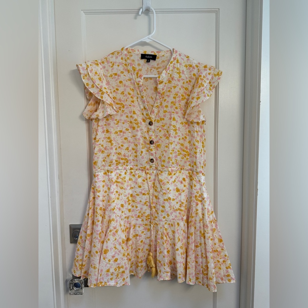 Aakaa Pink and Yellow Floral Dress Size Small